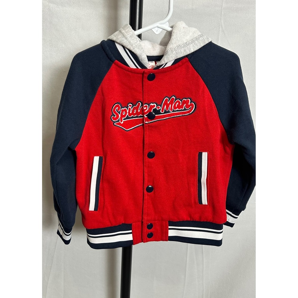 Marvel Spider-Man Kids 4T Red Navy Blue Hooded Varsity Jacket Isaac Morris Ltd